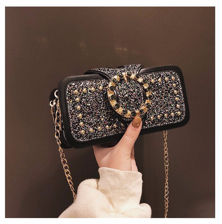 Trendy Pailletten Damen-Schultertasche mit Kettenriemen