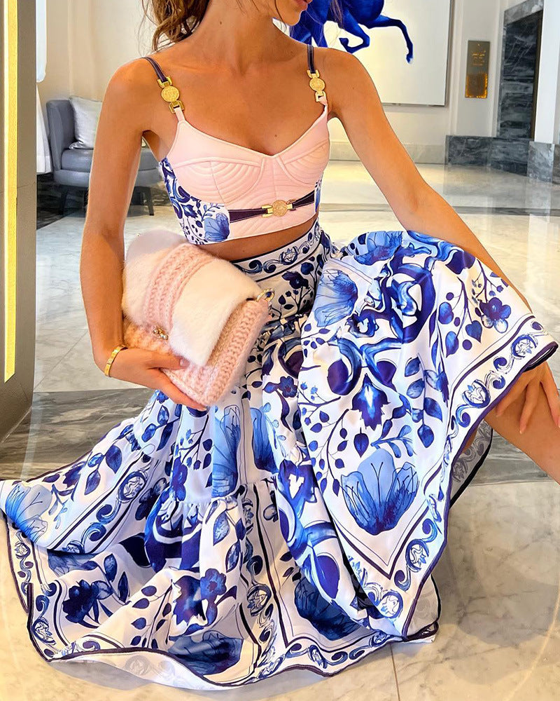 V's Mediterranes Blau und Weißes Porzellan Tube Top Set