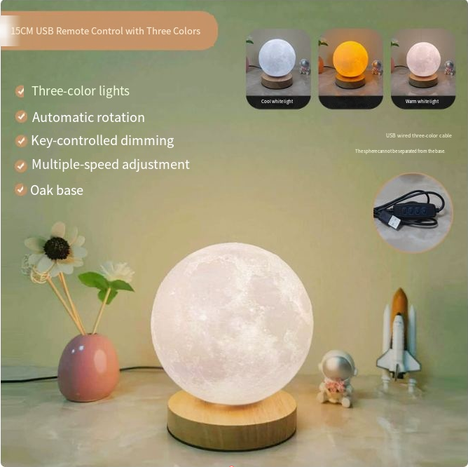 3D Mondlampe mit Holzsockel als Nachtlicht
