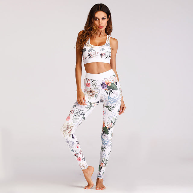 Damen Yoga-Set mit Blumenmuster - BH & Leggings Outfit
