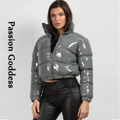 Glänzende Winterjacke aus PU-Leder