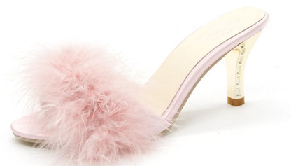 Transparent Crystal High Heels with Feather Fur Slippers