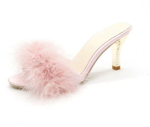 Transparent Crystal High Heels with Feather Fur Slippers