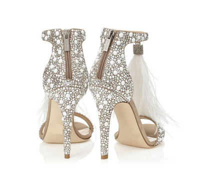 High Heels, Feder Sandalen, Quasten Heels