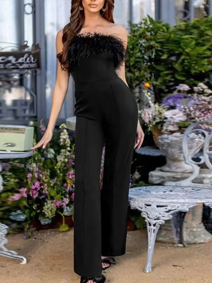 Jumpsuit mit Pailletten und Federeinsatz für Damen