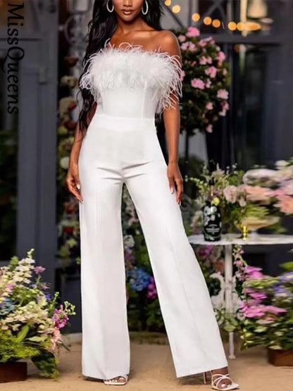 Jumpsuit mit Pailletten und Federeinsatz für Damen