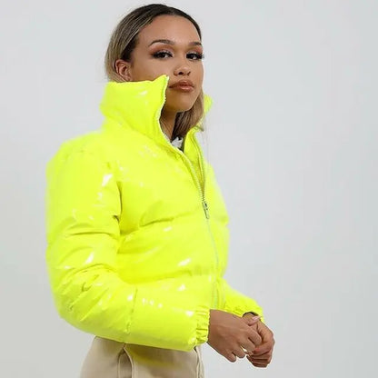 Glänzende Winterjacke aus PU-Leder