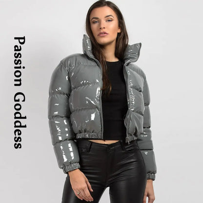 Glänzende Winterjacke aus PU-Leder