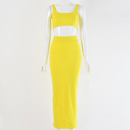 Neon Color Sexy Ribbed Dress Set