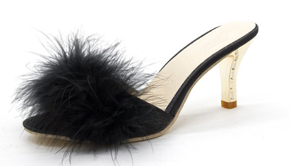 Transparent Crystal High Heels with Feather Fur Slippers