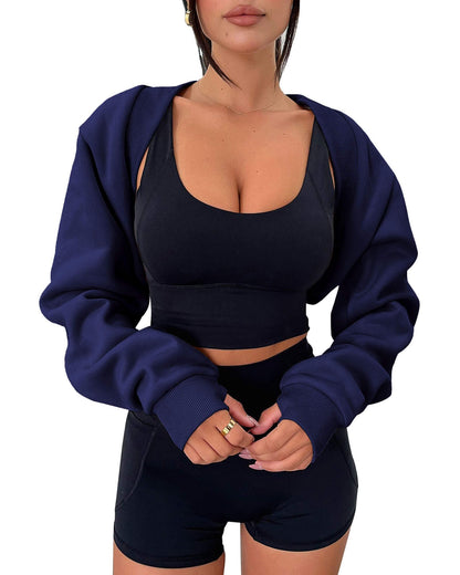 Zwurew Bolero-Pullover für Damen, Marineblaue Kurzjacken, Langarm Cropped Cardigan, Halbpullover für Damen