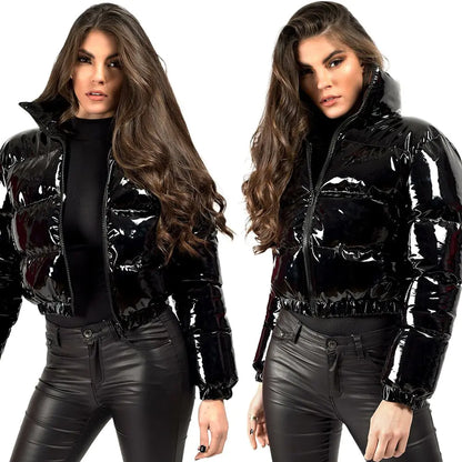 Glänzende Winterjacke aus PU-Leder