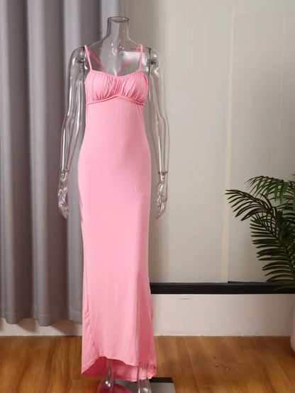 Rückenfreies, langes Wickelkleid mit Hüfte