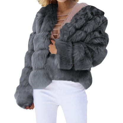 Lederjacke Damen mit Pelz Ropa Térmica Para Mujer Wintermäntel für zierliche Frauen Flauschige Strickjacken für Damen Kurzgeschnittene Faxpelz-Jacken flauschige Sherpa-Pullover für Damen (HellgrauGroß)