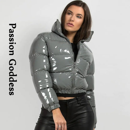 Glänzende Winterjacke aus PU-Leder