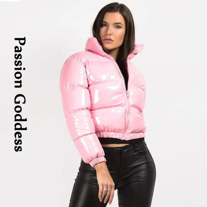 Glänzende Winterjacke aus PU-Leder