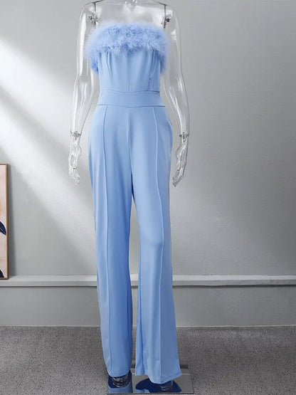 Jumpsuit mit Pailletten und Federeinsatz für Damen