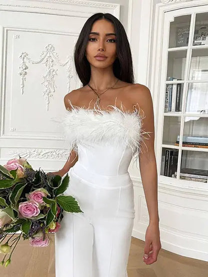 Jumpsuit mit Pailletten und Federeinsatz für Damen