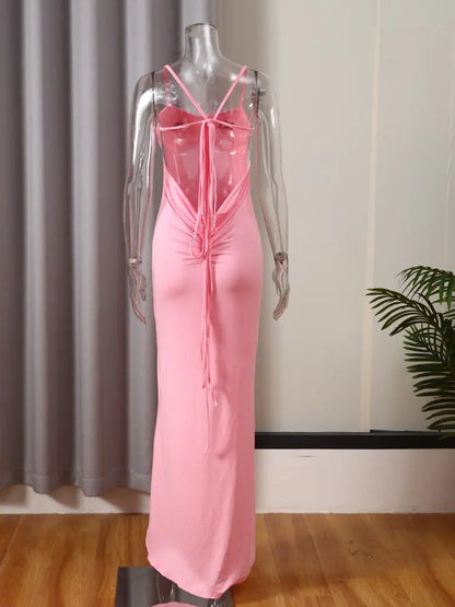Rückenfreies, langes Wickelkleid mit Hüfte