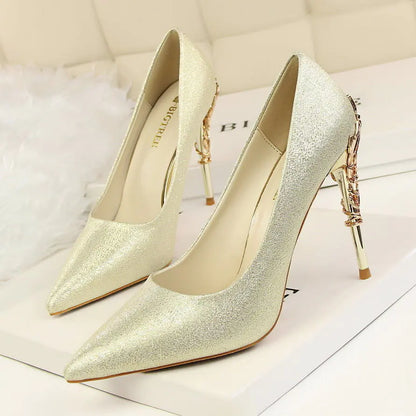 Luxuriöse Seiden-High-Heels für Damenmode-Schuhe
