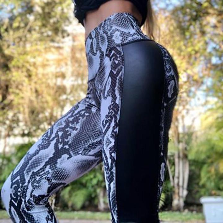 High Waisted Serpent Print Bum Scrunch Push Up Workout Legging