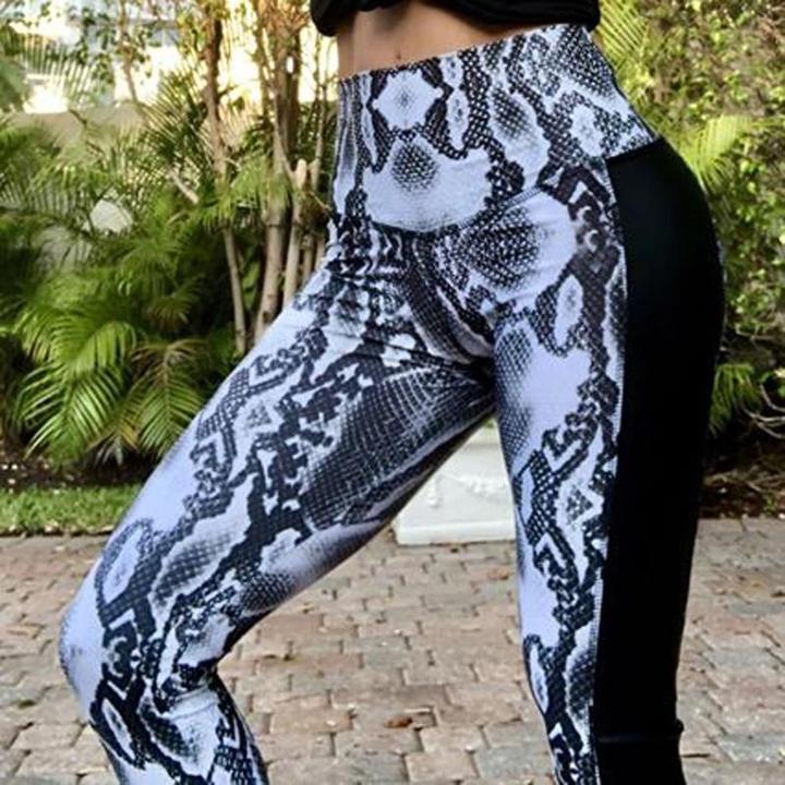 High Waisted Serpent Print Bum Scrunch Push Up Workout Legging