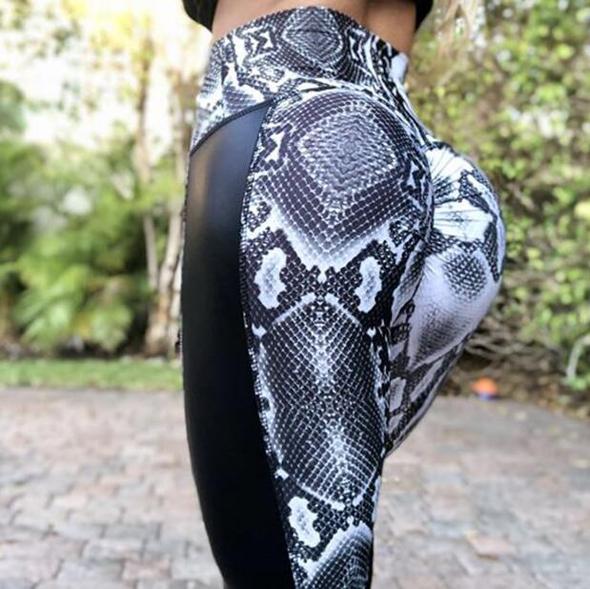 High Waisted Serpent Print Bum Scrunch Push Up Workout Legging