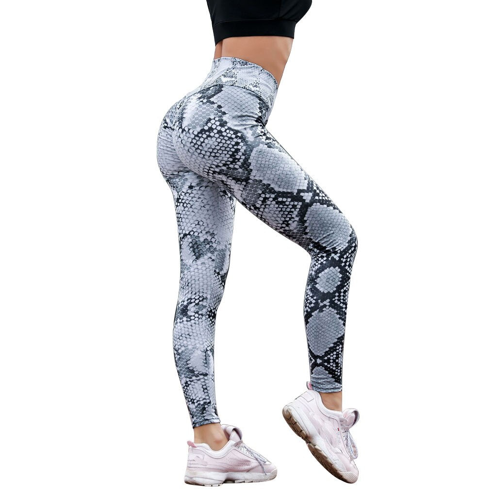 High Waisted Snake Print Bum Scrunch Push Up Workout Legging