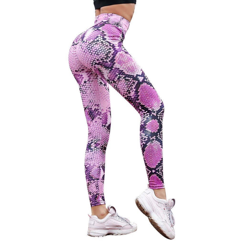 High Waisted Snake Print Bum Scrunch Push Up Workout Legging